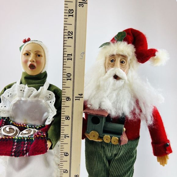 Vintage Christmas Carolers Woman with Tray of Cinn Rolls & Santa with Toy Train - Picture 8 of 9